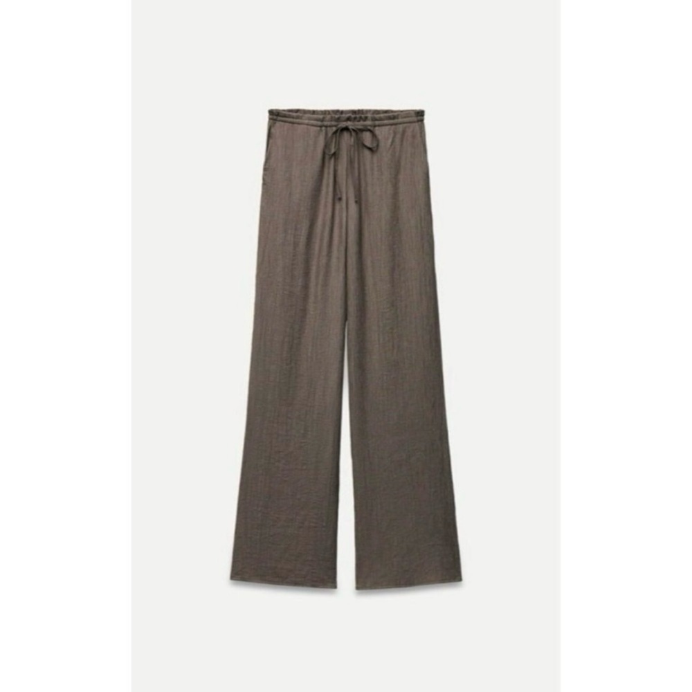 Zara Crinkle Gauze Pants Womens XS Gray High Rise Ankle Pull On Textured Pockets